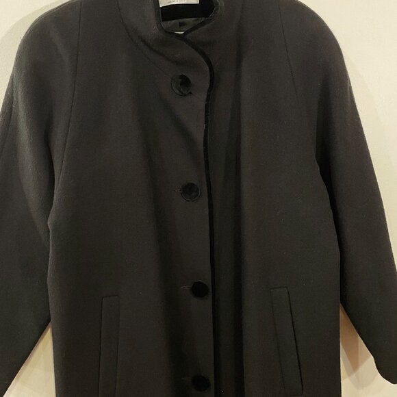 EUC Vintage 100% Wool Velvet Trim Overcoat Black tag 10, M-L fit - Picture 2 of 7